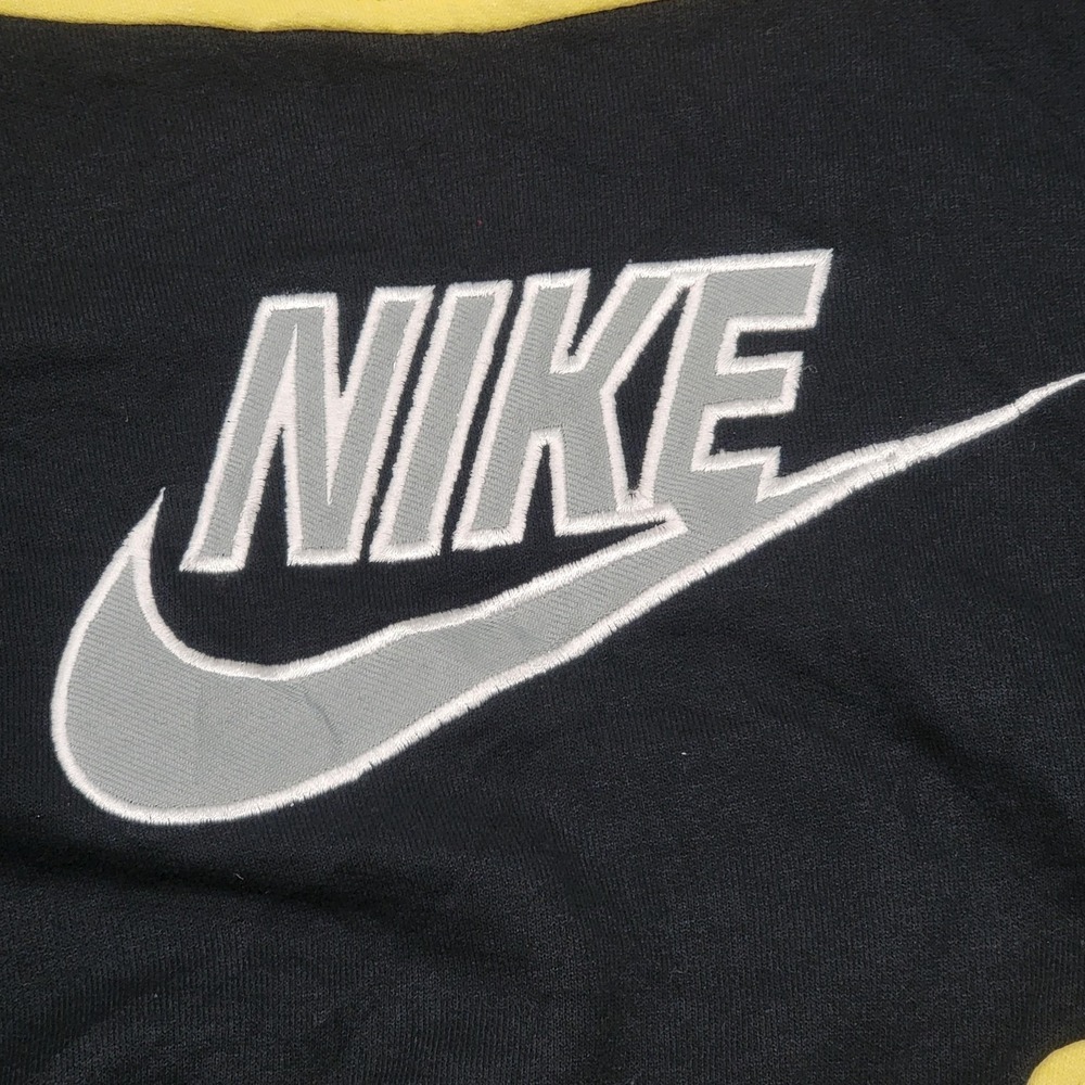 Vintage Nike Sweatshirt Mens Large Yellow Black Hand Graphic Fleece Crewneck 90s - Picture 2 of 11